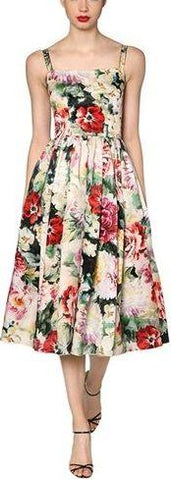 Pleated Floral Organza Midi Dress
