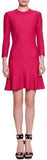 3/4 Sleeve Quilted Flirty-Hem Dress, Shocking Pink