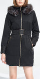 Black Down Coat with Removable Fox Fur Collar