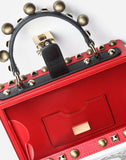 Card Print Leather Box Bag with Appliques