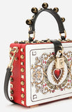 Card Print Leather Box Bag with Appliques