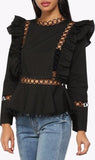 Ruffle Cut-Out Blouse - White or Black