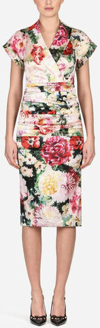 Dress in Printed Silk and Satin