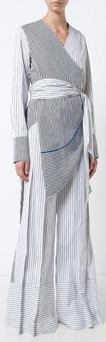Asymmetric Striped Top & Wide-Leg Pant Set
