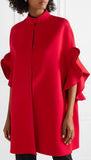 Ruffled Brushed Wool and Cashmere-Blend Cape, Red