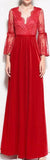 Bell-Sleeve Lace & Velvet Gown, Red