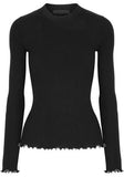 Embellished Ruffle-Trimmed Ribbed Sweater