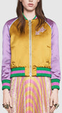 Embroidered Color-Contrast Satin Bomber Jacket - DESIGNER INSPIRED FASHIONS