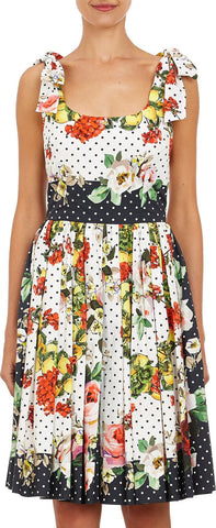 Floral & Polka Dot Printed Poplin Dress - DESIGNER INSPIRED FASHIONS