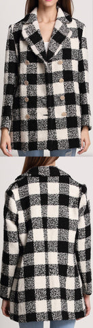 Black & White Check Cashmere & Wool Blend Coat