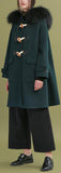 Fur-Hooded Toggle-Buttoned Oversized Wool Coat