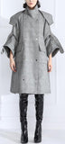 Double-Breasted Plaid Wool Buckled-Sleeve Coat