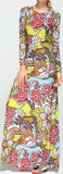 Printed Long-Sleeve Multicolored Maxi Dress