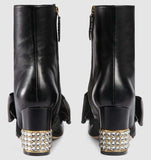 Leather Ankle Boot with Removable Leather Bow