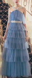 Tiered Embellished Mesh Gown