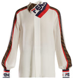 'Mania' Logo-Print Silk Blouse | DESIGNER INSPIRED FASHIONS