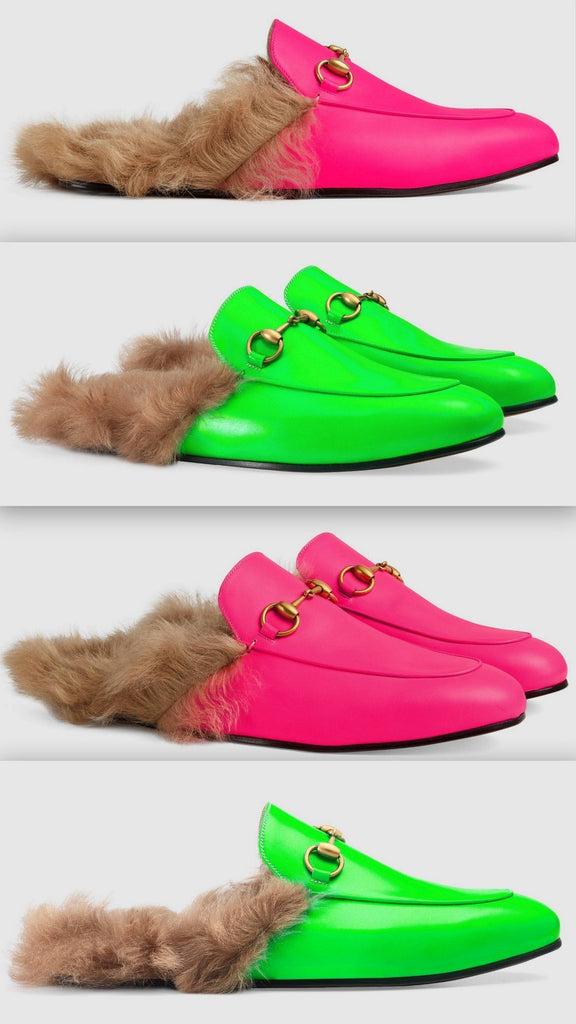 Princetown Fluorescent Leather Slipper - Fluorescent Fuchsia or Fluorescent Green