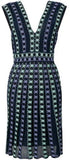 Knit V-Neck Pleated Mini Dress, Dark Blue