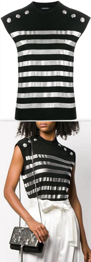 Stripe Knitted Top, Black