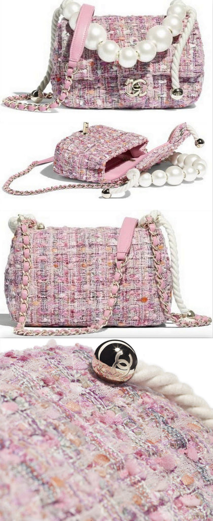 Tweed and Imitation Pearl Flap Bag
