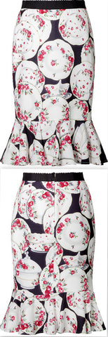 China Dish Print Flared-Hem Skirt