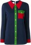 'Trompe L'oeil' Satin Shirt, Dark Blue
