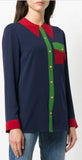 'Trompe L'oeil' Satin Shirt, Dark Blue