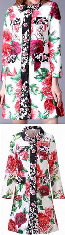 Rose-Embellished Printed Coat