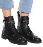 Black Leather Studded Ankle Boots