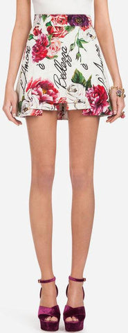 Peonies Printed Brochen Skirt