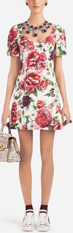 Peony Print Brocade Dress