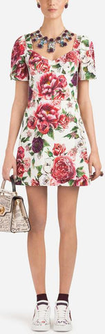 Peony Print Brocade Dress