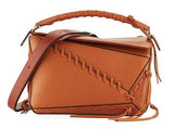 Puzzle Whipstitch Leather Satchel Bag, Tan
