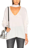 Choker V Neck Sweater, White