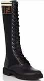 Leather and Knit Combat Knee Boots