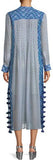 V-Neck Long-Sleeve Printed Georgette Midi Kaftan with Tassel Trim