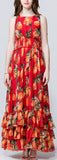 Orange Print Tiered Chiffon Dress - DESIGNER INSPIRED FASHIONS