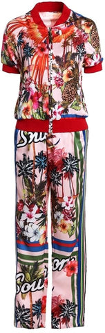 Tropical Printed Short-Sleeve Top & Pant Set