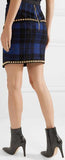Asymmetric Embellished Tartan Jacquard Knit Mini-Skirt