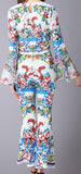 Printed Flared-Sleeve Top and Pant Set