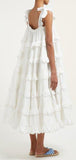 Tiered Cotton Midi Dress, White | DESIGNER INSPIRED FASHIONS