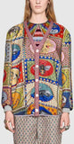 Tiger Cards Print Reversible Knit Stripe Cardigan Sweater