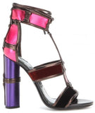 Patchwork Metallic Leather Cage Sandals - DESIGNER INSPIRED FASHIONS