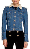 Denim Cotton Jacket with Faux Fur Collar