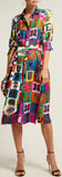 Alphabet Print Silk Midi Shirt Dress