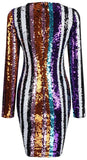 Multi Colored Sequin-Embellished Striped Fitted Mini Dress