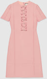 Ruffle & Pearl Button Embellished Short Silk Dress in Pink or Red - DESIGNER INSPIRED FASHIONS