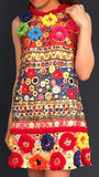 'Carretto' Embroidered Multicolored Shift Dress - DESIGNER INSPIRED FASHIONS