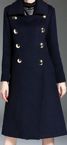 Double-Breasted Mirror-Button Wool Coat