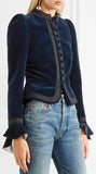 Grosgrain-Trimmed Ruffled Cotton-Velvet Jacket